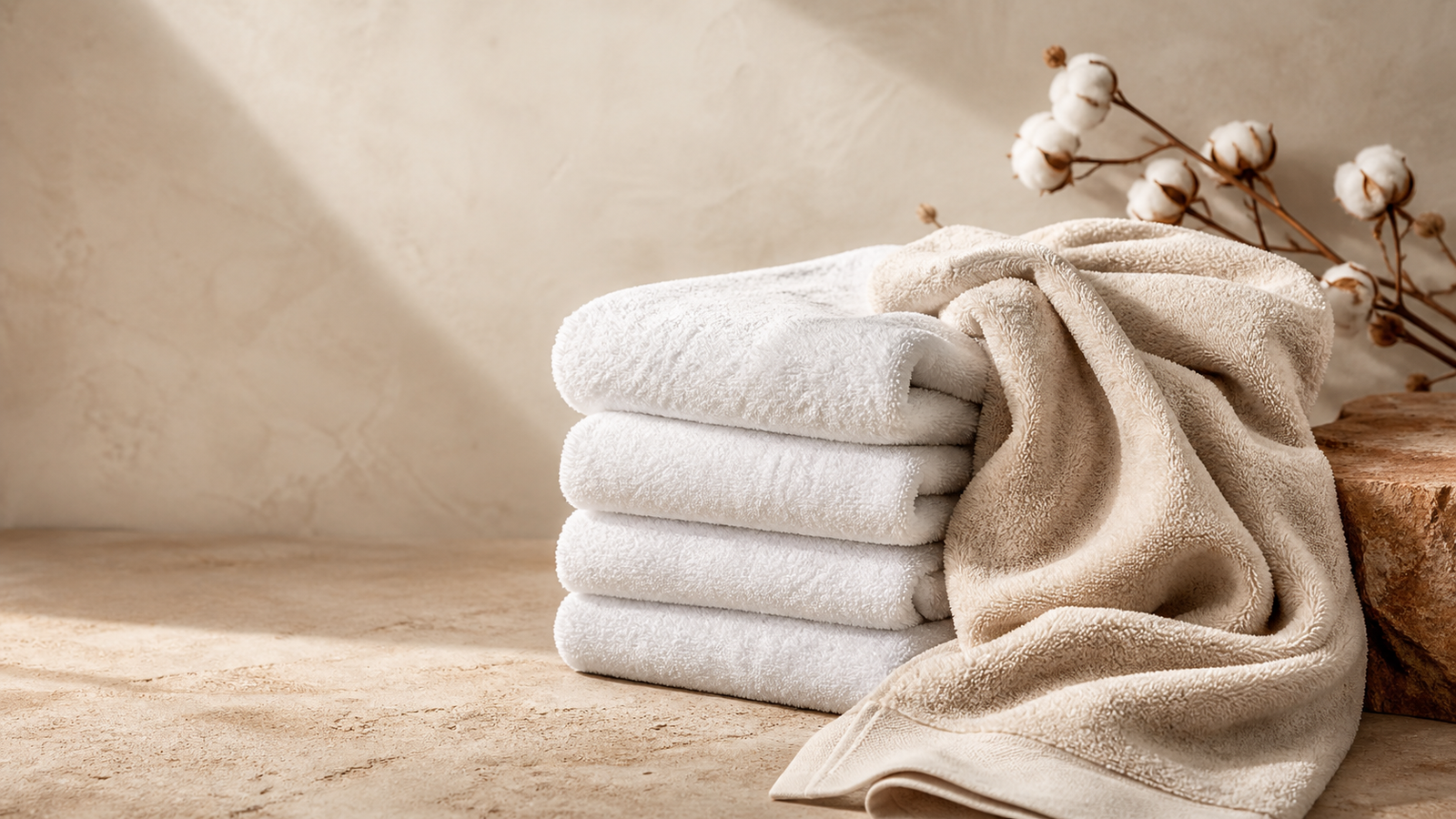 Stacked pure cotton terry towels
